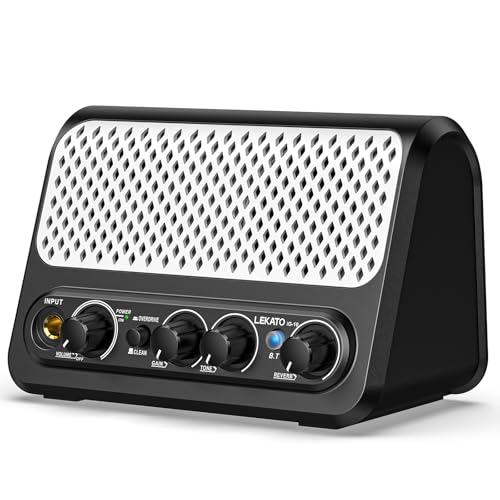 Mini Guitar Amp,LEKATO 10W Portable Electric Guitar Amplifier with Clean & Overdrive Channel,Reverb,Bluetooth Small Guitar Amp for Practice (Black-White)