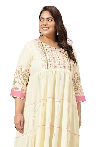 Image of MIRCHI FASHION Women Cotton Regular Plus Size Embroidered Printed Anarkali Kurti