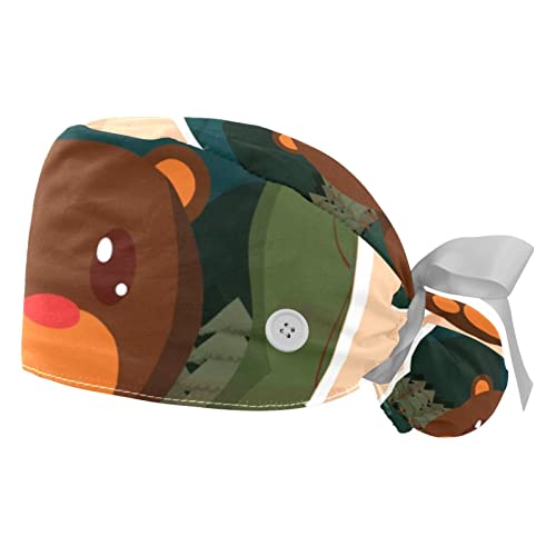 Chapeau bouffant ours mignon ajusté en lot de 2 pour hommes et femmes