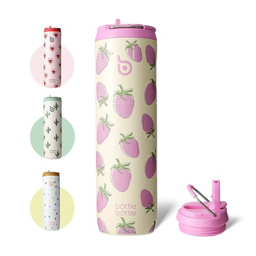 BOTTLE BOTTLE Isolierte Edelstahl Trinkflasche 750 ml mit Strohhalm, Deckel & Griff – Auslaufsicher, BPA-frei, Doppelwandig – Ideale Wasserflasche für Sport, Reisen & Fitness (Süße Beere)
