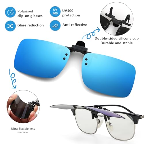 Image of Hifot Clip on Sunglasses 4 Pack,Polarized Lens Fit Over Prescription Glasses,Flip up Rimless Sunglasses