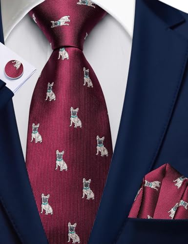Image of Barry.Wang Man Tie Sets Skull Ties Animal Extra Long Necktie Silk Woven Handkerchief Cufflinks Festival Party Gift
