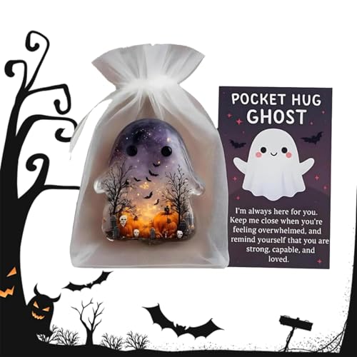 Pocket Hug Ghost – Belo espírito como apoio emocional amuleto da sorte, decoração de Halloween e ideia de presente positiva, doce mini charme no tema de Halloween (fantasma)