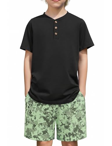 Image of Arshiner Boy's Textured Button Up Shirt and Shorts Set 2 Piece Summer Beach Outfit for 5~12 Years Kids