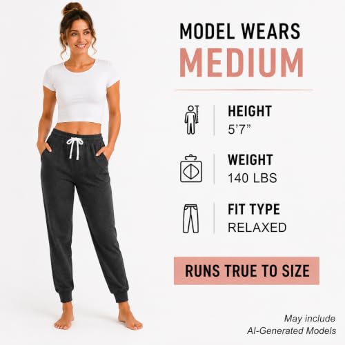 Image of Essential Elements Womens 3 Pack 100% Cotton Joggers Lounge PJ Sweatpants | Soft Breathable Everyday Knit With an Elastic Waist and Tapered Fit, Cozy for Sleep, Workouts and Casual Wear