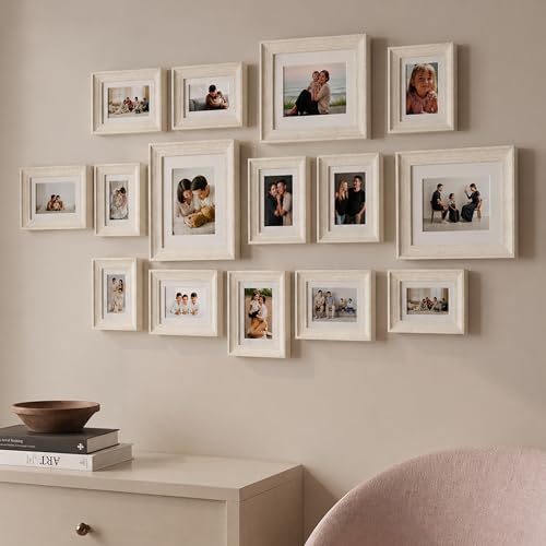 Image of Art Street Set of 15 Premium 3D Wall Photo Frames Sumptuous Memories Theme Individual Fiber Wood Photo Frames (Color - Off White, Size - 8x10, 5x7, 4x6 Inchs)