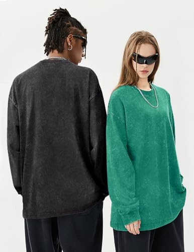 Men Oversized T-Shirts Heavy Cotton Acid Wash Vintage Unisex Long Sleeve Casual Loose Solid Basic Tee Tops4