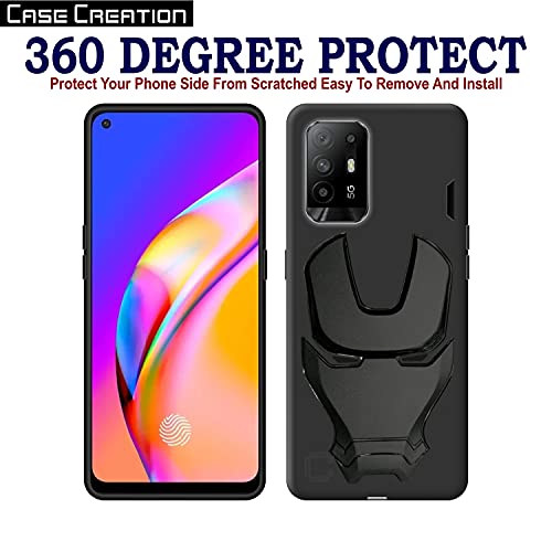 Image of COVERLY Official 3D Touch Feel Trending Real Hero Avengers Logo Mask Soft Rugged Grip TPU Silicone Iron Man Super Power Cartoon Movie Silicone Matte Strong Back Cover for for Oppo F19 Pro Plus -Black