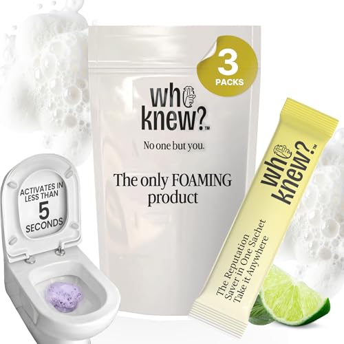 Who Knew Toilet Foam Bombs Sachets 3 Count - Touch Free Fizzy Foam Toilet Cleaner with No Smells, Sounds, or Stains - Who Knew Foaming Toilet Bowl Cleaner & Smell Eliminator for Women & Men