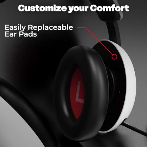 Image of EvoFox Hyperion Gaming Headphones with Mic - White, 50mm Drivers, Immersive Surround Sound, Retractable Mic, Wired (3.5mm + Type-C), Inline Controls, Durable Build with Over Ear Swappable Ear Pads