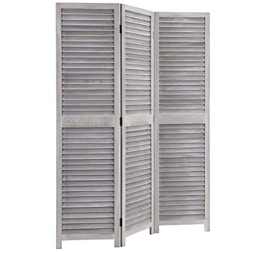 MyGift-Vintage-Distressed-Grey-Wood-3-Panel-Room-Divider-Screen-Louvered-Semi-Private-Partition MyGift Vintage Distressed Grey Wood 3 Panel Room Divider Screen Louvered Semi Private Partition