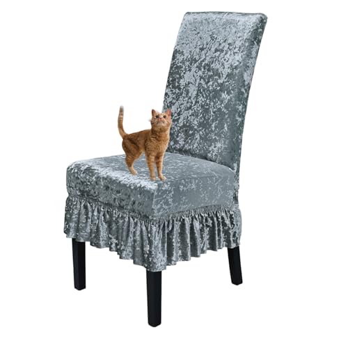Tufkiss Fundas Sillas De Comedor Velvet Fundas Sillas Fundas Sillas con faldón Elástica Fácil De Instalar Lavables para Comedor Sala Cocina(Dark Grey)
