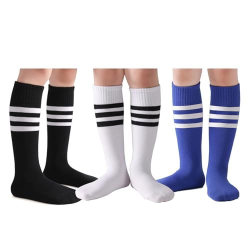 Kids Knee High Soccer Socks-Toddler Boys or Girls Stripe Team Tube Socks for Sports Uniform,Costume 3-10 Years