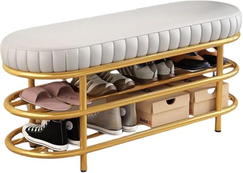 シューズラック 省スペース シューズボックス 玄関ベンチ 収納ベンチ ホワイト スリッパラック靴箱 下駄箱 スリム 靴収納 オープン スツール 椅子 靴入れ 棚 靴交換 パッド入りクッションシート付き ベンチソファ コンパクト簡単組み立て (シートクッショ