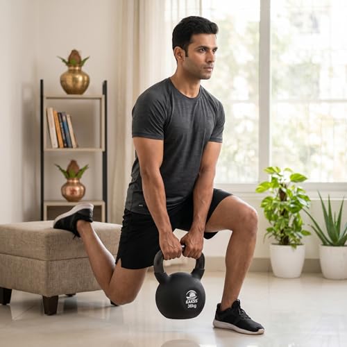 Image of Kakss Half Coating Neoprene Kettlebell (2KG, 4KG, 6KG, 8 KG, 10KG, 12KG, 14 KG, 16KG, 18KG, 20KG, 22KG, 24KG, 26KG, 28 KG, 30KG, 32KG, 34KG, 36KG, 38KG, 40KG)(Proudly Made in India) (BLACK, 36KG)