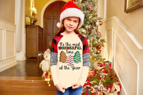 Image of BesserBay Girls Christmas Raglan Shirt Casual Leopard Stripe Patchwork Tunic Top 4-14 Years