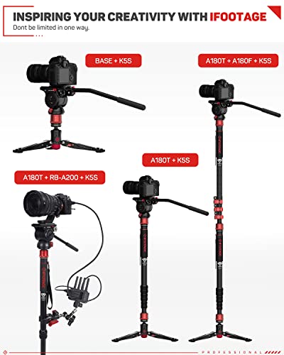 IFOOTAGE Monopod for Camera Cobra 3 A180T, 71" Camera Monopod with Feet, Aluminum Monopods Cameras Stand Compatible with Sony Canon Nikon DSLR, Payload 17.64 lbs/8 KG