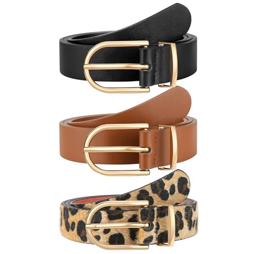 Image of VONMELLI 3 Pack Women's Belts for Jeans Pants Fashion Gold Buckle Ladies Dress Belt