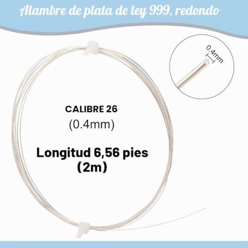 Alambre de plata de ley 999 para fabricación de joyas, carrete redondo de 0,4 mm BENECREAT 2