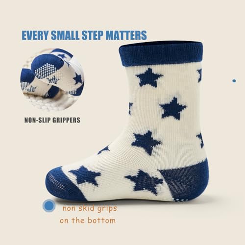 Baby Cotton Crew Socks Toddler Non Slip Grip Socks for Kids Boys Girls 6 Pack4