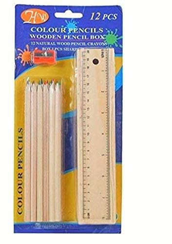ENNCOZY Wooden Pencil Set | Box with 12 Different Crayon Colour Pencils | Scale (Ruler) and Wooden Sharpener Pencil Box for Architect | Artist | Kids | Designer Case (B0D4MH1P3X) Amazon Price History, Amazon Price Tracker