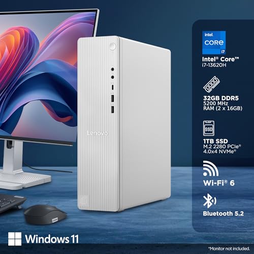 Image of Lenovo IdeaCentre Tower Intel Core i7-13620H (32GB RAM /1TB SSD /Win 11 /WiFi 6 /USB Calliope Keyboard & Mouse /Grey)