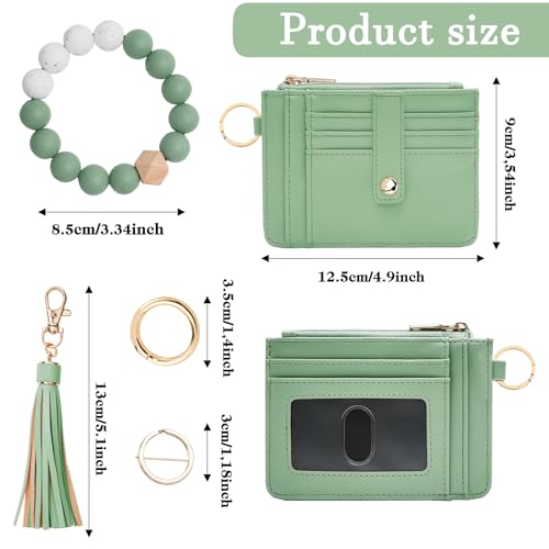 Image of KNGITRYI Wristlet Wallet for Women,RFID Keychain Wallet with Beaded Strap | 8 Card Slots,ID Window,Zipper Pocket,Leather Tassel,Compact Design