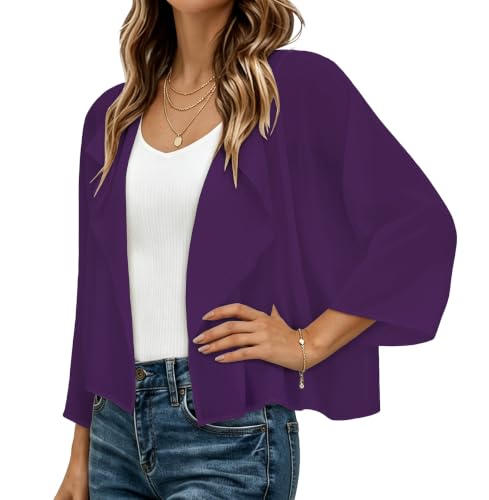 Image of Womens Summer Tops Short Shrugs Kimono Cardigans Casual Chiffon Bolero Jackets 2026