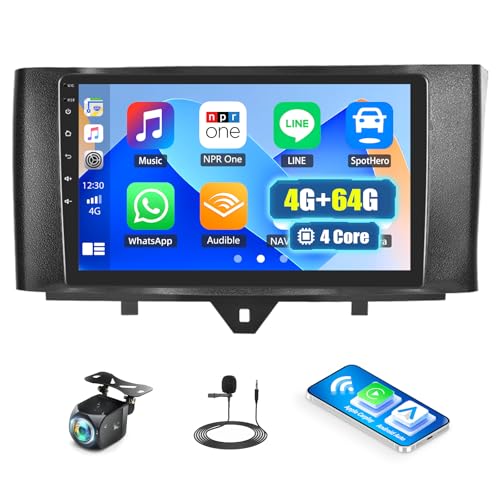 CAMECHO Radio Adatto per Mercedes Benz ------ Questa autoradio è per Mercedes-Benz Smart Fortwo 2011 2012 2013 2014 2015. La nostra autoradio con touch screen da 9 pollici integrato 4G RAM + 64G ROM sistema Android 13, garantisce un funzionamento fluido e una risposta più veloce, 64GB ROM per più app installate