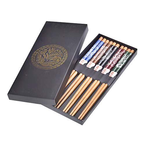 Quantum Abacus Set de Palillos Chinos Hechos de bambú, diseño Dunhuang en Caja de Regalo Negra (5 Pares de Palillos), H2-S5C-BB-04
