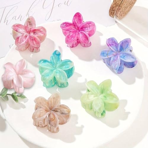Image of Cerrito 6 Pcs Small Flower Hair Claw Clips for Women & Girls - Colorful Durable Nonslip Clamps with Strong Hold for Thick & Thin Hair, Neutral Mini Hair Accessories for Everyday Styling (Multicolor)