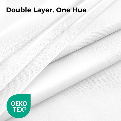 Image of 100% Blackout Curtains for Bedroom, Double Layer White Curtains, Black Out Curtain 72 inch Long with Sheer Overlay for Living Room, Room Darkening Window Drapes with Grommet, 52 inch W x 72 inch L