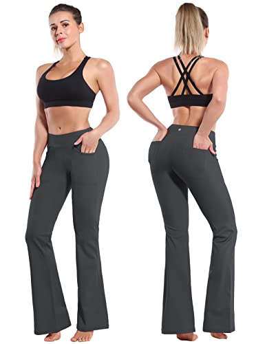 Image of BUBBLELIME 29 inch /31 inch /33 inch /35 inch /37 inch Women High Waist Bootlegs Yoga Pants Tummy Control Bootcut Workout Flared Out Pockets