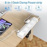 Desk Extension Lead with 4 USB Slots, BEVA 4 Way Surge Protected Plug Extension with PD20W USB C Charger, Individual Switches, Mountable Desktop Clamp Power Socket with 1.8M Cable-White - Image 2