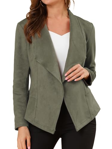Image of Allegra K Women Faux Suede Jacket Lapel Draped Open Front Cardigan Casual Trendy Suede Blazer