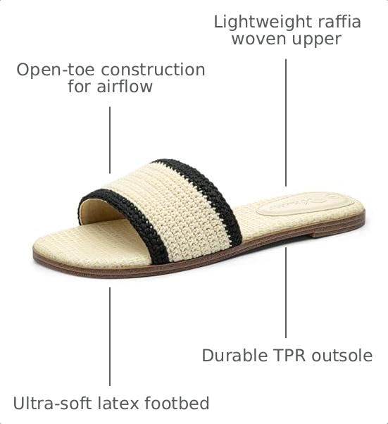 Image of Athlefit Flat Sandals Women Dressy Square Toe Raffia Summer Slide Sandals
