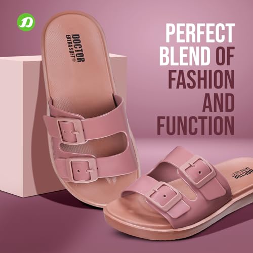 Image of DOCTOR EXTRA SOFT Women's Classic Cushion Sliders /Slippers with Adjustable Buckle Strap for Adult | Comfortable & LightWeight| Stylish & Anti-Skid|Waterproof & Everyday Flip Flops Ladies /Girls New-523