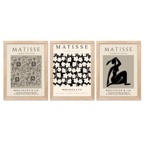 Image of Good Hope Set of 3 Henri Matisse Wall Art Paintings Framed Poster 10 x 13 Inches Frame Posters for Restraunt Cafe Home Decoration, Living Room, Bedroom, hall, Kitchen, and Office Classic Aesthetic Decor Photo Frames