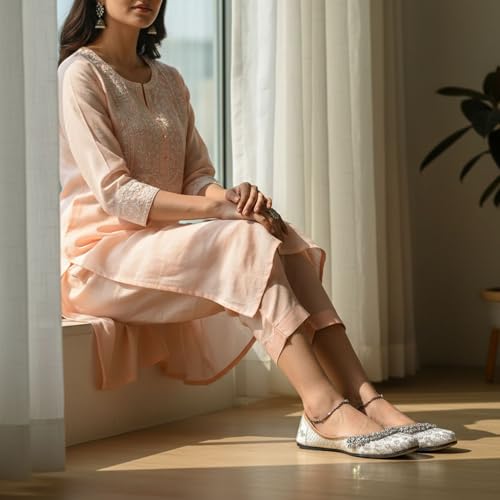 Image of DFR Women Rajasthani Embroidered with Payal Punjabi Mojari Juti Shoe