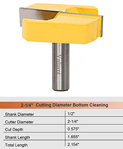 Valiant Bottom Cleaning Router Bit 2-1/4 Inch 1/2 Inch Shank, For CNC or Table - Carbide-Tipped, Surface Planing, Flattening, Grinding - Woodworking Milling Cutter, Cabinet Doors, Drawer - Solid Steel - Thumbnail 3