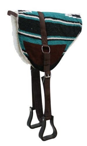 Navajo Teal Bareback Saddle Pad with Kodel Fleece Bottom and Suede Wear Leathers with Stirrups
