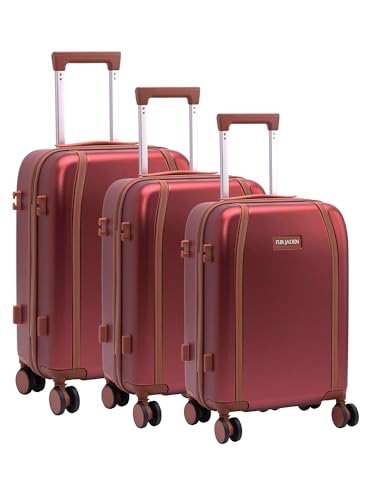 Image of FUR JADEN The Wayfarer Polycarbonate Travel Luggage Suitcase with 8 StealthTech Silent Shock Absorbing Wheels, TSA Lock & Aviation Grade Telescopic Trolley (Maroon, Set of 3)