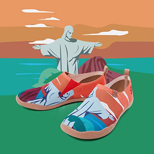 UIN Men's Casual Walking Travel Shoes Slip On Knitted Loafers Lightweight Comfort Air Painted Flats Barcelona2