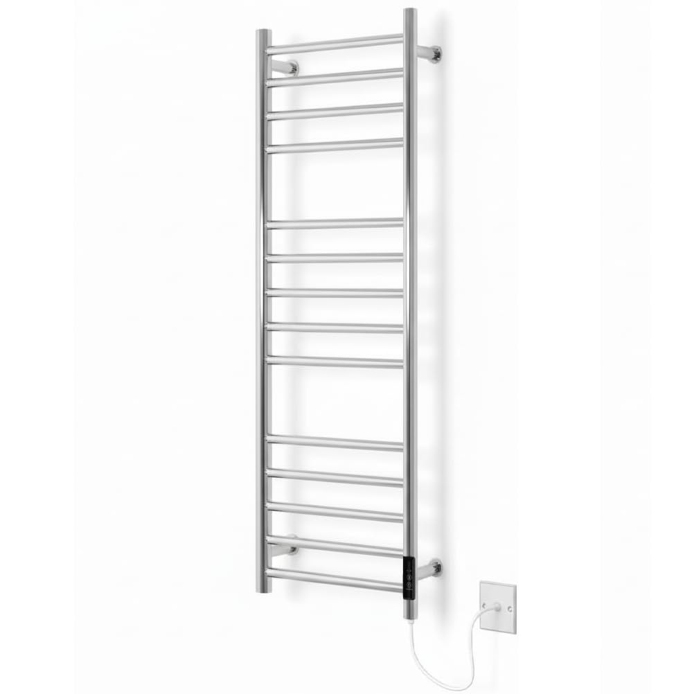Manissa Siena - Toallero eléctrico de acero inoxidable con calefacción, 300 mm de ancho x 1000 mm de alto | Acabado pulido espejo, calentador de toallas, baño, temporizador de 2/4 horas, radiador de toalla