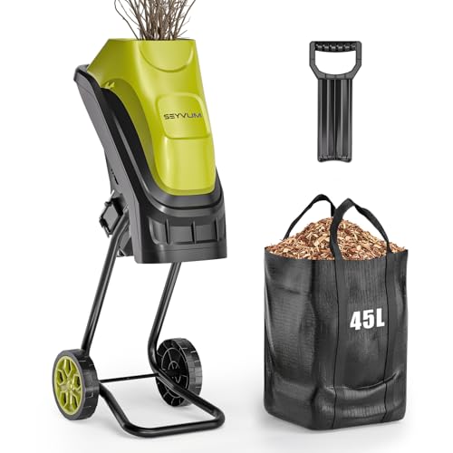 Elektro Gartenhäcksler Messerhäcksler,Häcksler Garten inkl. Fangsack 45 L,2500 W, Messertechnik, wartungsarm, Selbsteinzug, Transporträder, Überlastsicherung, max. Astdicke 40 mm, und Zuführhilfe