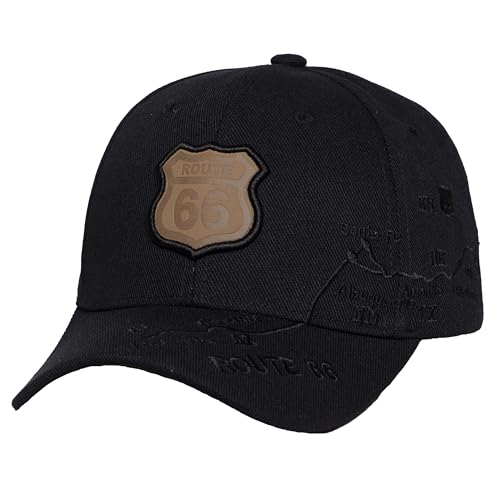 Image of TOP HEADWEAR Route 66 Embroidered Baseball Cap Americana Travel Hat | Mens Womens Historic Highway Inspired Style & Detailed Road Map Embroidery
