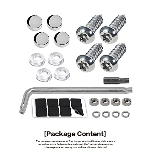 Reswish License Plate Screw Caps,Steel License Plate Screws,Tamper Proof Security Car Tag Bolts Set,Stainless Steel Mounting Hardware Kits For Fastening License Plate Cover (Silver) #TOP1