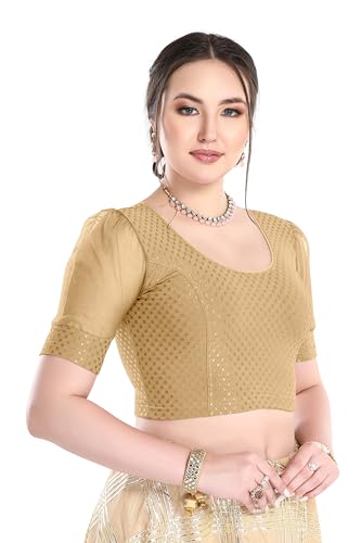 Image of FINESTFIT Stay On Trend Fashion 100% Cotton Readymade Blouses for Women,Round Neckline with Organza Balloon Sleeves.