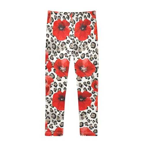 ALAZA Girls' Leggings Children's Yoga Pants Skinny Printed Dance Red Poppy Leopard Cheetah Comfortable 4T