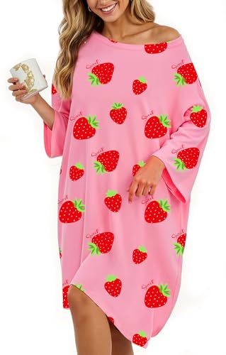 HONGTEYA Plus Size Nightgowns for Women Oversized Sleep Tshirts Dress Short Sleeves Sleepwear With Pocket Fit S-5XL